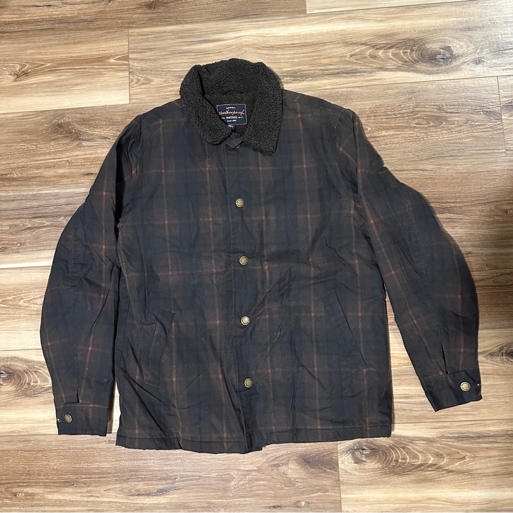 Men's Tartan Plaid Wax Jacket Weatherproof - Large